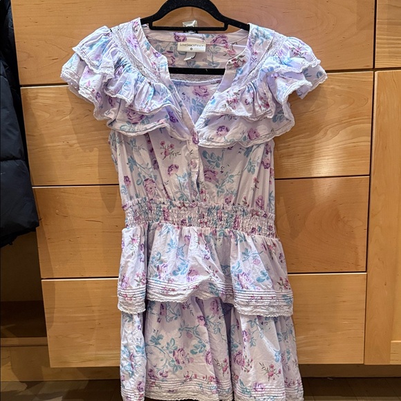 LoveShackFancy Lilac Floral Ruffle Dress